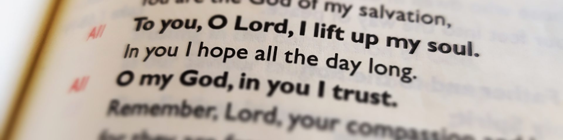 Image of book with words, "To you O Lord I lift up my soul"