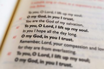 Image of book with words, "To you O Lord I lift up my soul"